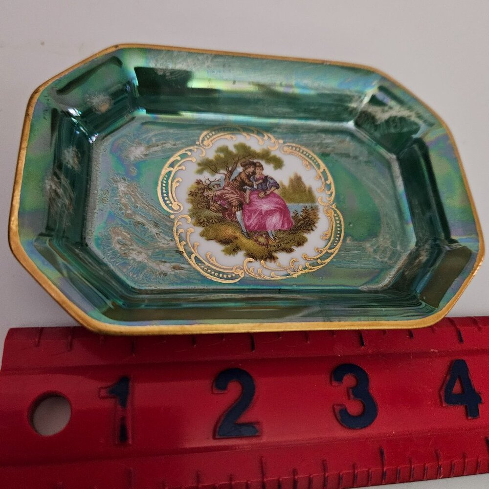 small vintage porcelain trinket dish with Victorian scene Limoges France 22k